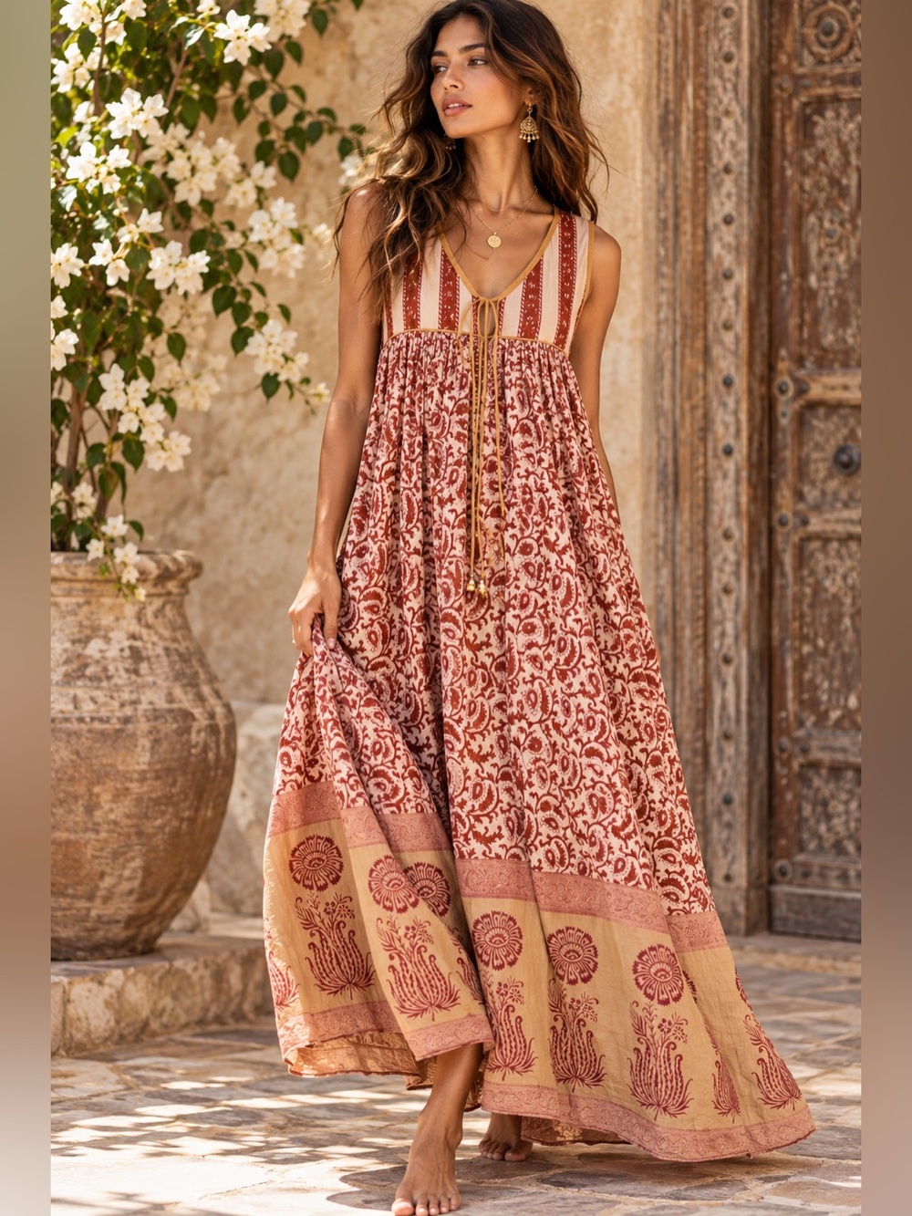 Daughters of India Aahna Boho Maxi Dress in Walnut Brown S